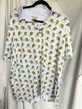 Cowabunga dude #Pins & Aces White Novelty ninja Turtle Print Polo